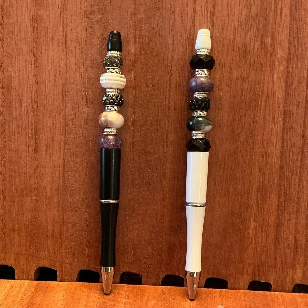 Hand Crafted Beaded Pens Set of 2 with ink refill, Ballpoint Black
